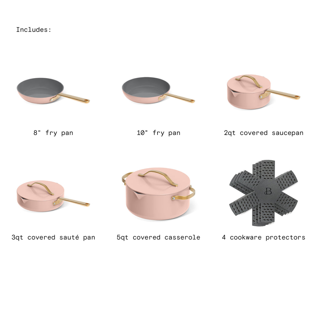 Beautiful 12-Piece Cookware Set, Pots and Pans with Strainer Lids and EverGood Ceramic Nonstick Coating, White Icing by Drew Barrymore