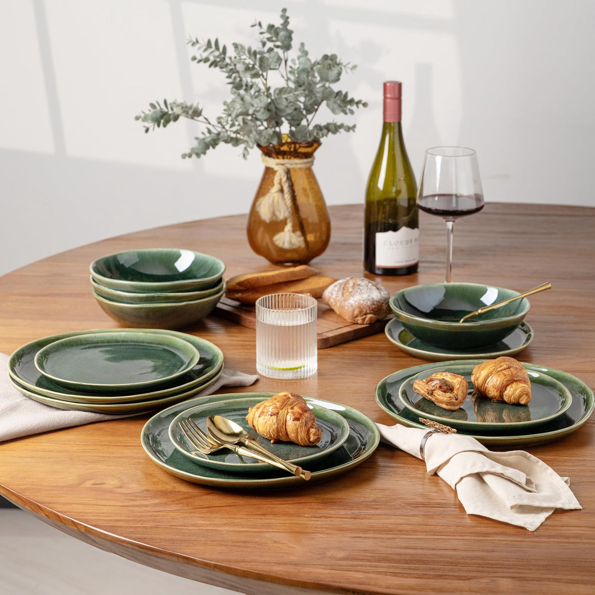 AmorArc Ceramic Dinnerware Sets,Handmade Reactive Glaze Stoneware Plates and Bowls Sets,Highly Chip and Crack Resistant | Dishwasher & Microwave Safe Dishes Set,Service for 4 Set(12pc),Reactive Glaze