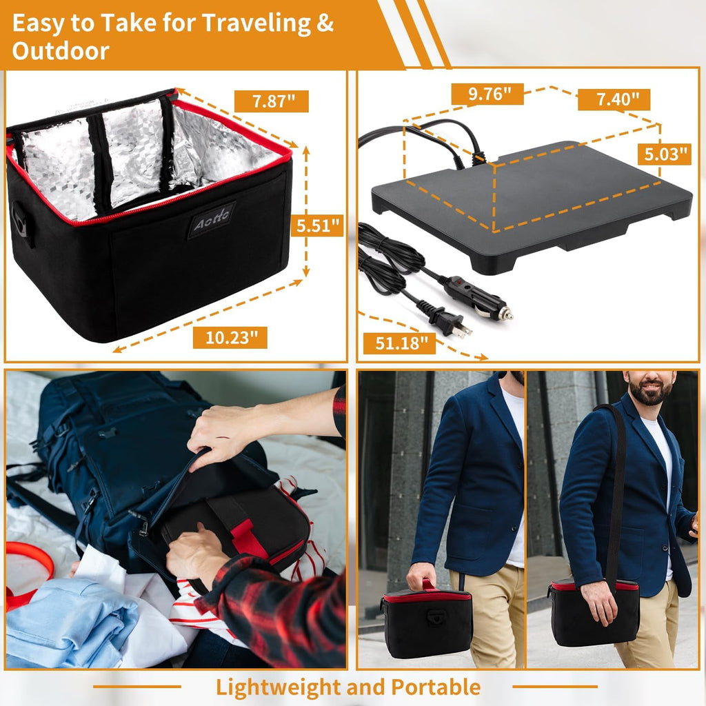 Aotto Portable Oven, 12V, 24V, 110V Portable Food Warmer, Mini Personal Microwave Heated Lunch Box for Work Reheating and Cooking Meals in Truck, Vehicle, Travel, Camping, Picnic, Black