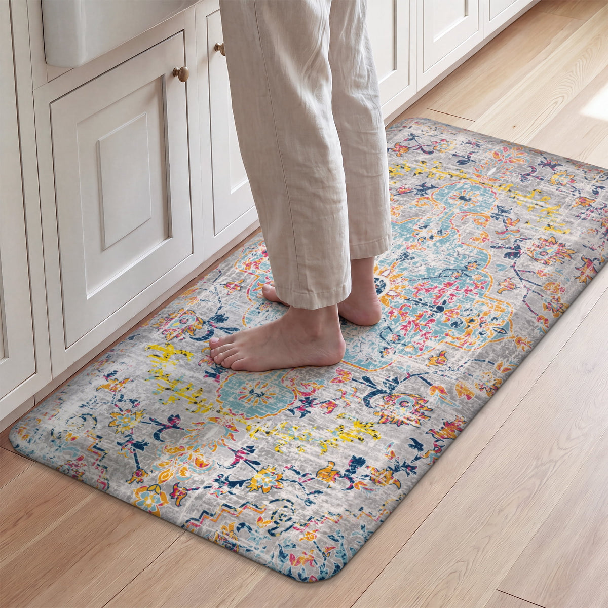 MeyJey 4/5 Inch Thick Anti Fatigue Kitchen Rug 20”x39”, Non Slip Waterproof Floor Mats for Kitchen Sink Laundry Office, Black/Gray