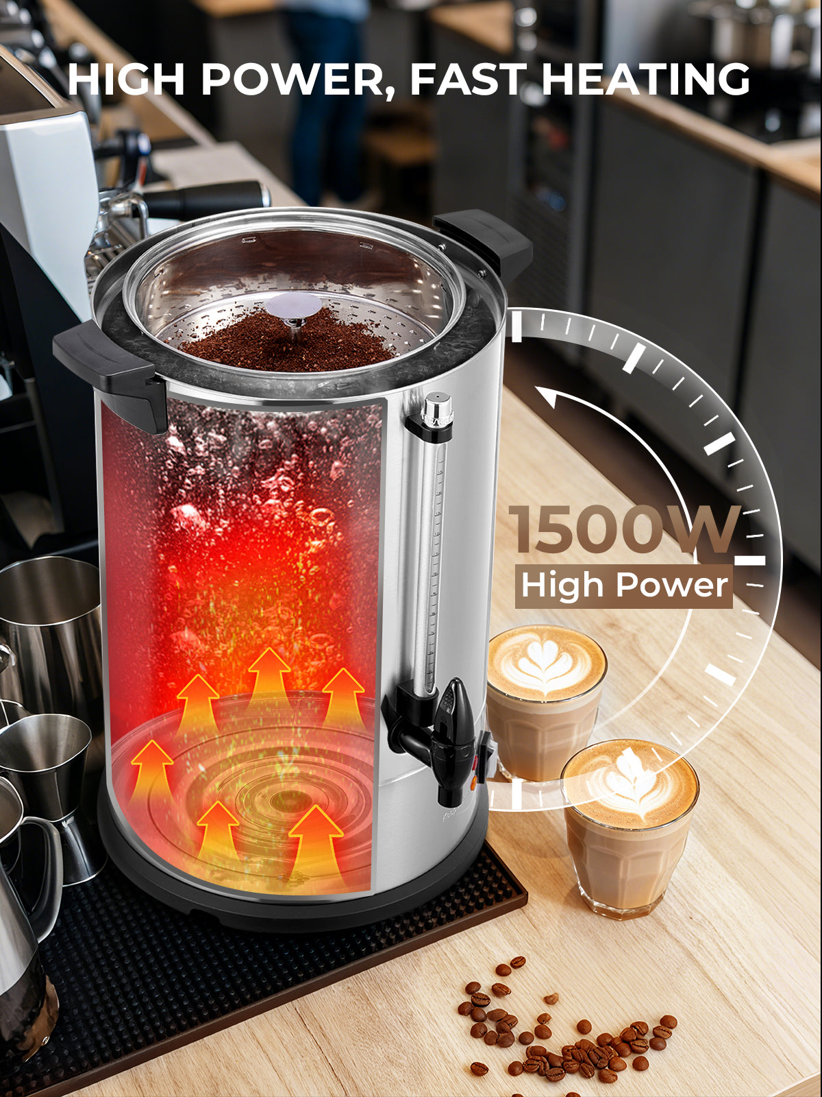 Coffee Maker 150 Cups Commercial, Coffee Urn 15 L/3.96 Gal Electric Hot Beverage Dispenser with Dripless Faucet, 1500W Power Quick Brew, Stays Hot for Coffee & Beverage, Catering, Party