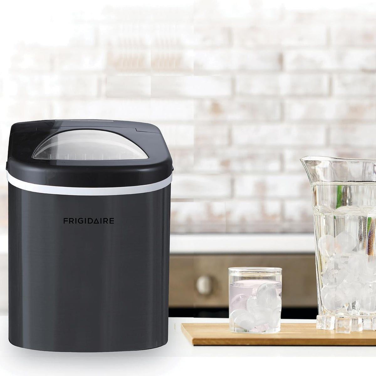Frigidaire 26 lb. Bullet Ice Maker, Countertop Ice Machine with LED Control Panel, Red Stainless Steel