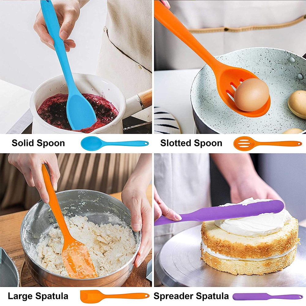 Walchoice 14 Pcs Cooking Utensils Set with Holder, Heat Resistant Silicone Kitchen Cookware Utensils Set, Kitchen Cooking Tools Includes Spatula Spoon Turner Whisk Tong, Dishwasher safe, Red