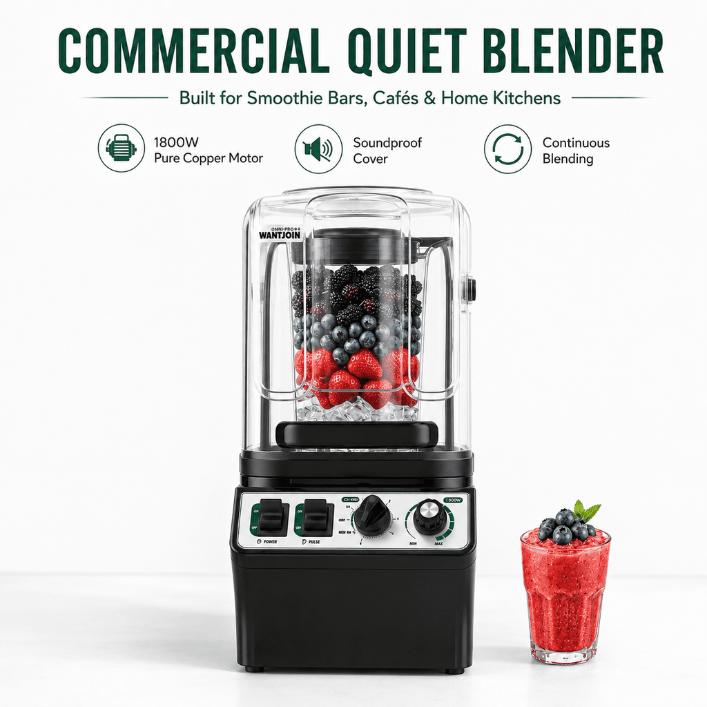 WantJoin Blender-Commercial Blender with Soundproof Shield, Enclosure 2200W ,Quiet Professional-Grade Power,Self-Cleaning,Gray