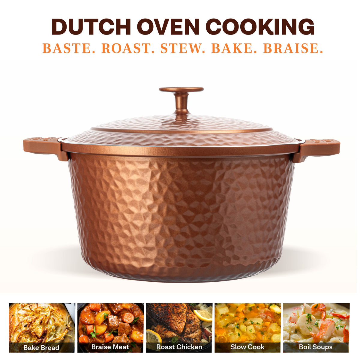 Gotham Steel Ceramic Hammered 5 Qt Lightweight Dutch Oven Pot with Lid & Holders, Oven Safe & Even Heat Retaining Dutch Oven for Bread Baking Sourdough, Soup, 70% Lighter than Cast Iron, Navy