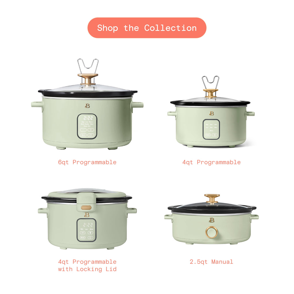 Beautiful 4 Qt Digital Slow Cooker with Hinged Locking Lid, Thyme Green by Drew Barrymore
