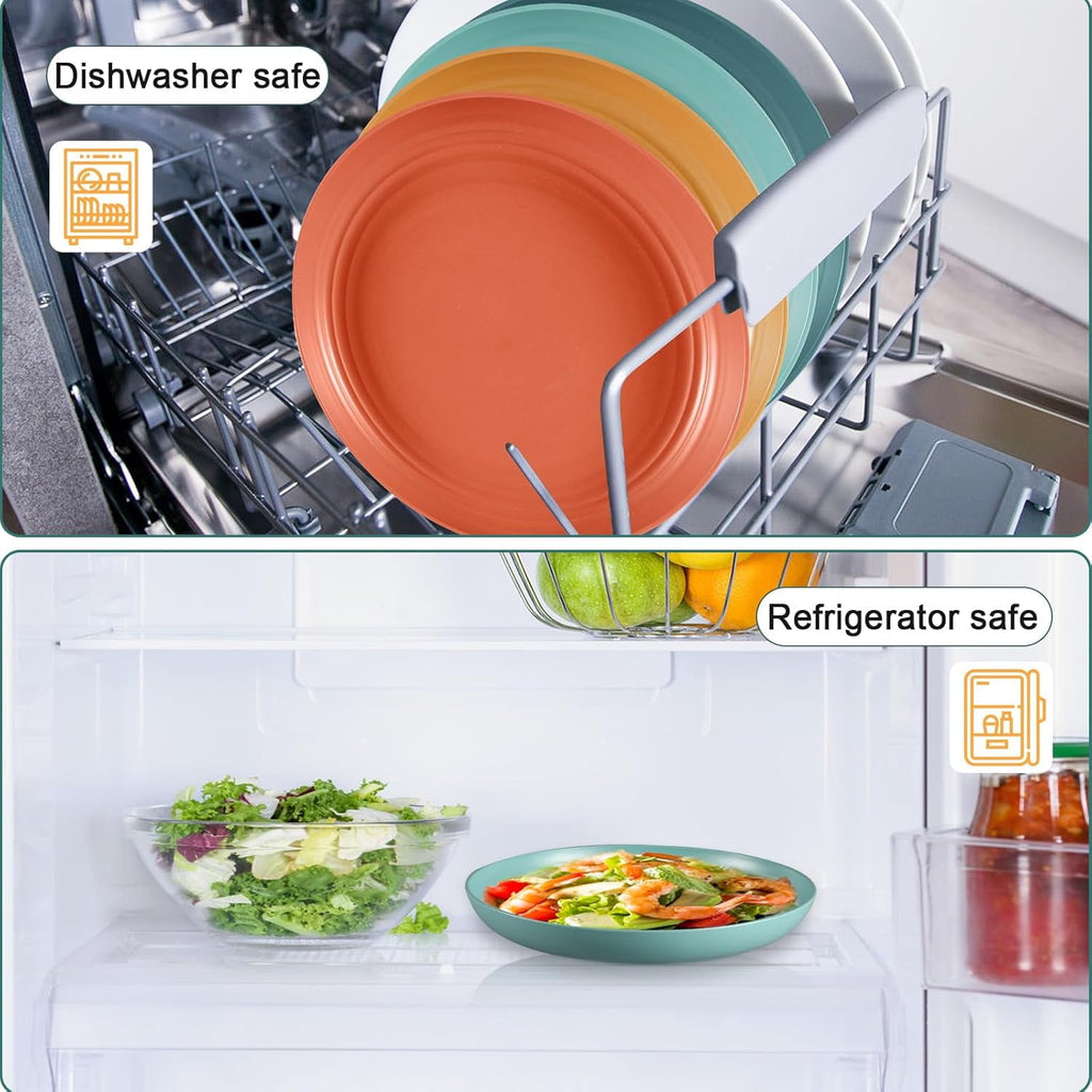 10 Inch Wheat Straw Plates, 12 Pcs Unbreakable Dinner Set, BPA Free, Microwave & Dishwasher Safe, Eco-Friendly, 6 Colors, Lightweight