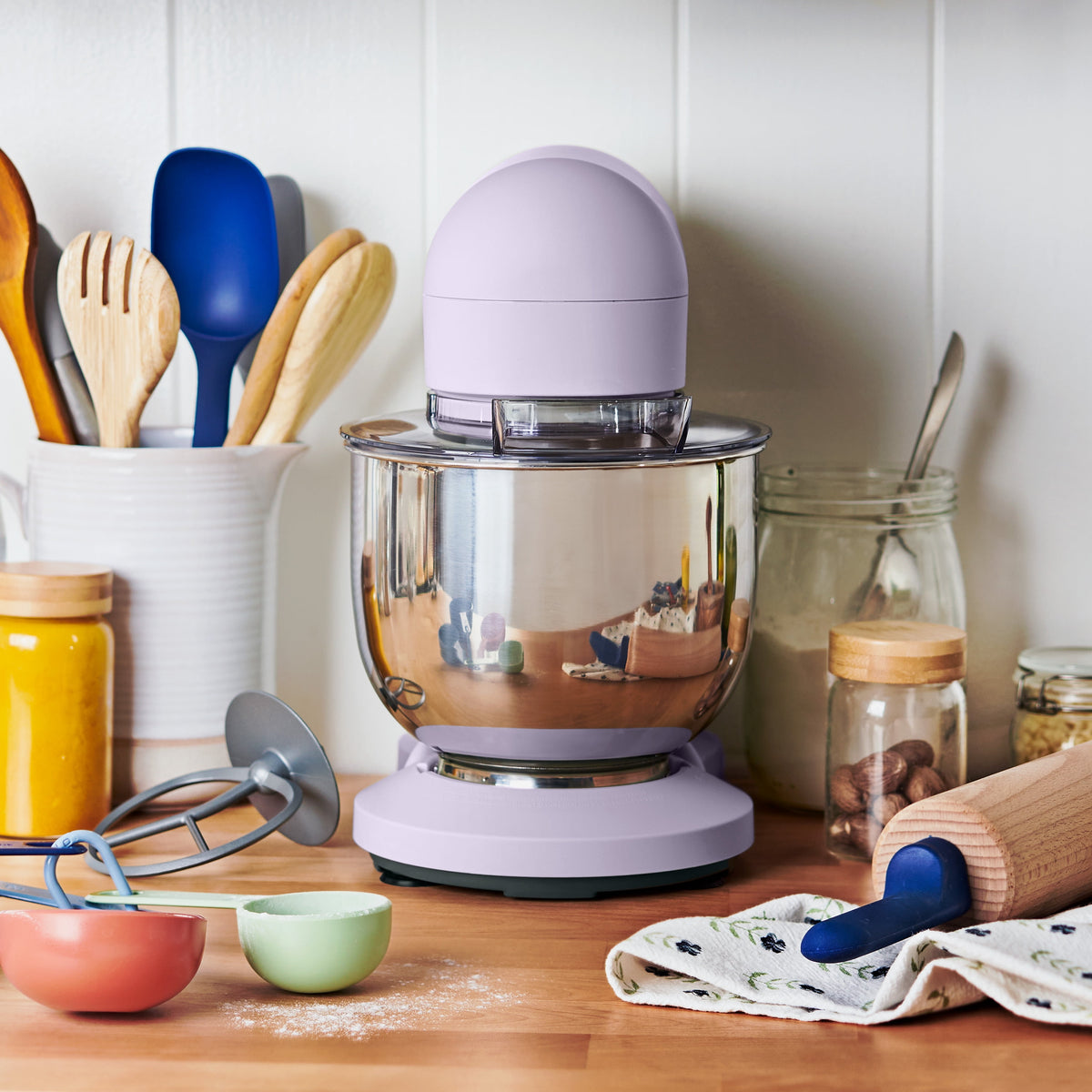 Beautiful 3.5 Qt Stand Mixer with Flat Beater, Dough Hook, Balloon Whisk, Chocolate by Drew Barrymore
