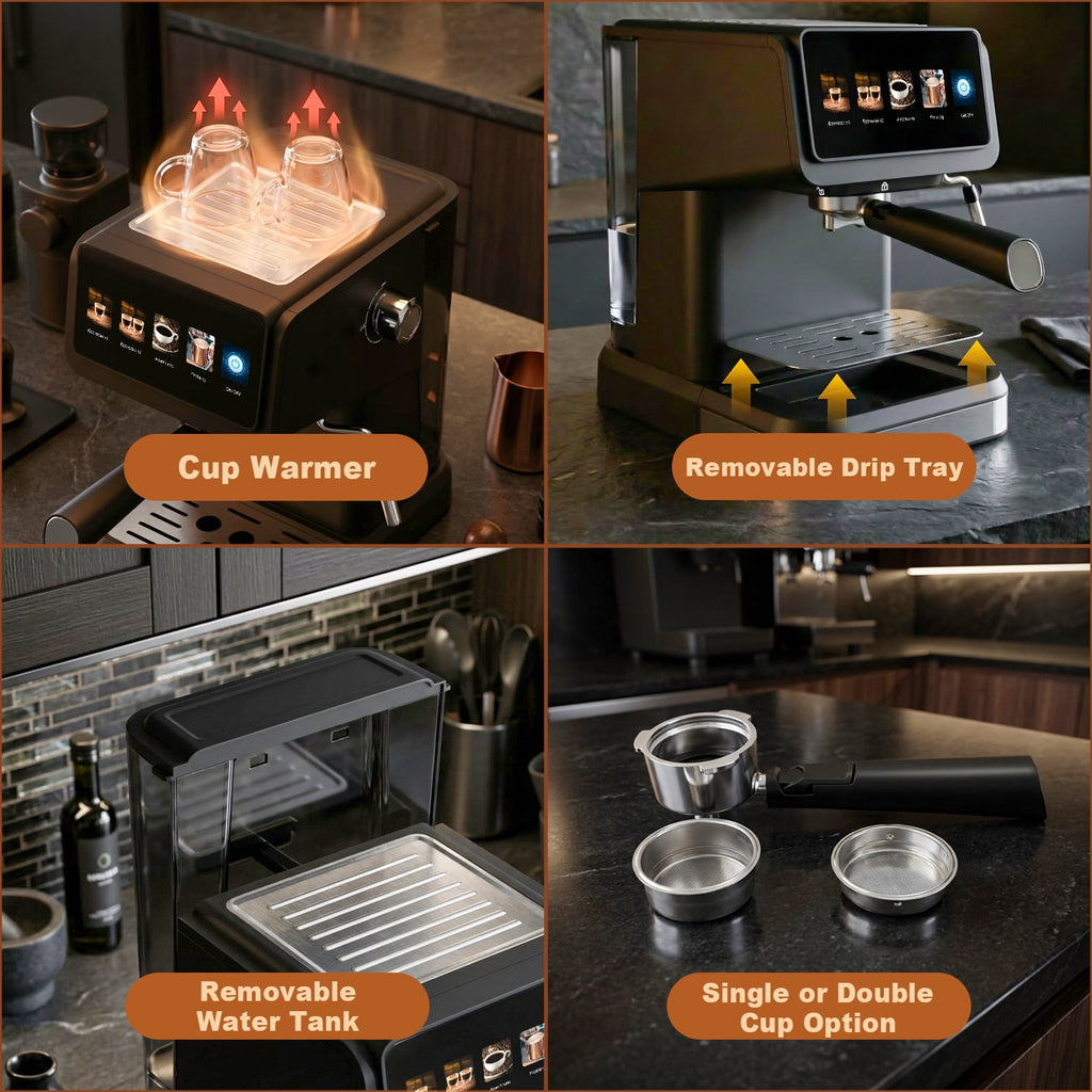 Bluebow Espresso Machine, 20 Bar Coffee Machine with Milk Frother Steam Wand, Coffee Maker for Home- Americano Cappuccino Latte