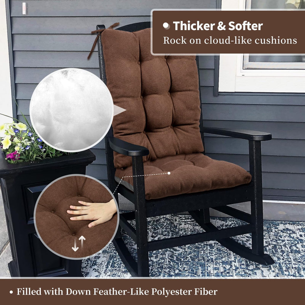 Shinnwa Rocking Chair Cushion 17 x 17/21 Inch Seat Cushions Set Non-Slip for Indoor Living Room, Brown
