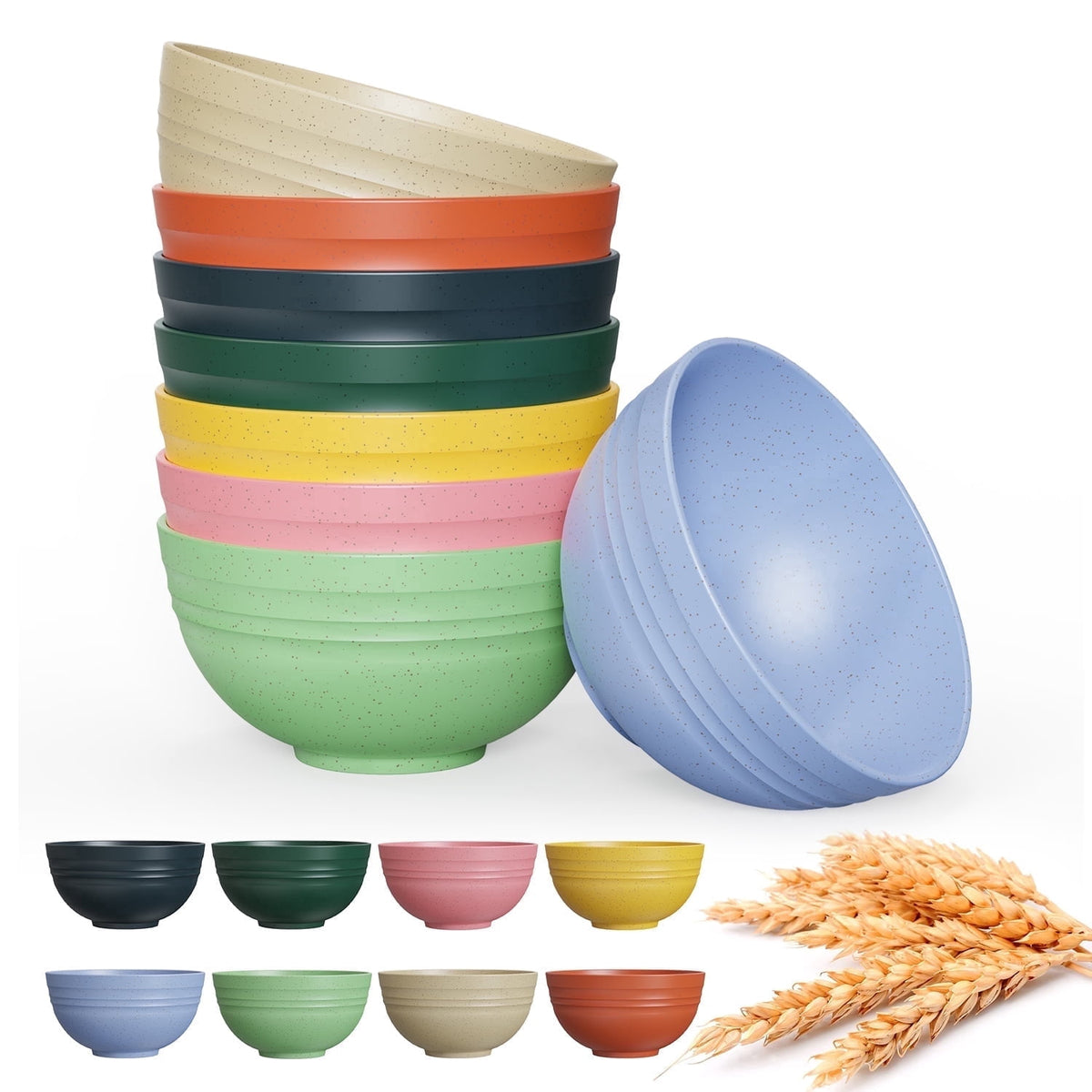 TINANA Wheat Straw Bowls: 26 OZ Bowls Set of 8, Microwave Dishwasher Safe, Lightweight Serving Bowls for Soup, Salad, Oatmeal - Multi Color