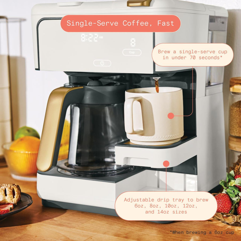 Beautiful by Drew Barrymore Multi-Brew 12-Cup Programmable Drip & Single-Serve Coffee Maker, White Icing