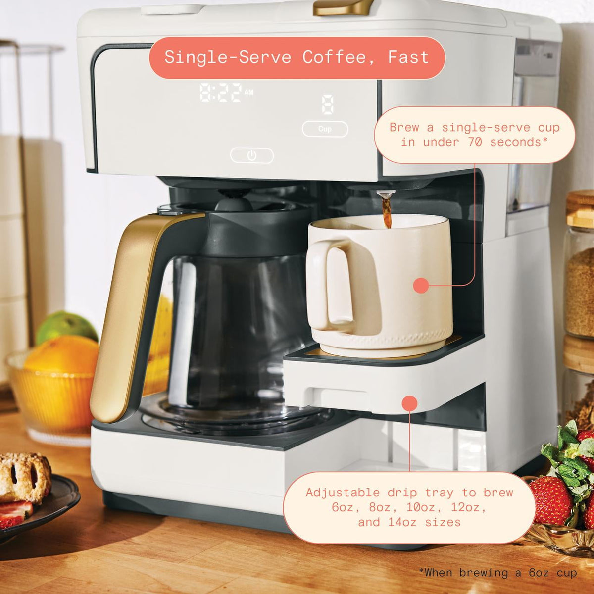 Beautiful by Drew Barrymore Multi-Brew 12-Cup Programmable Drip & Single-Serve Coffee Maker, White Icing