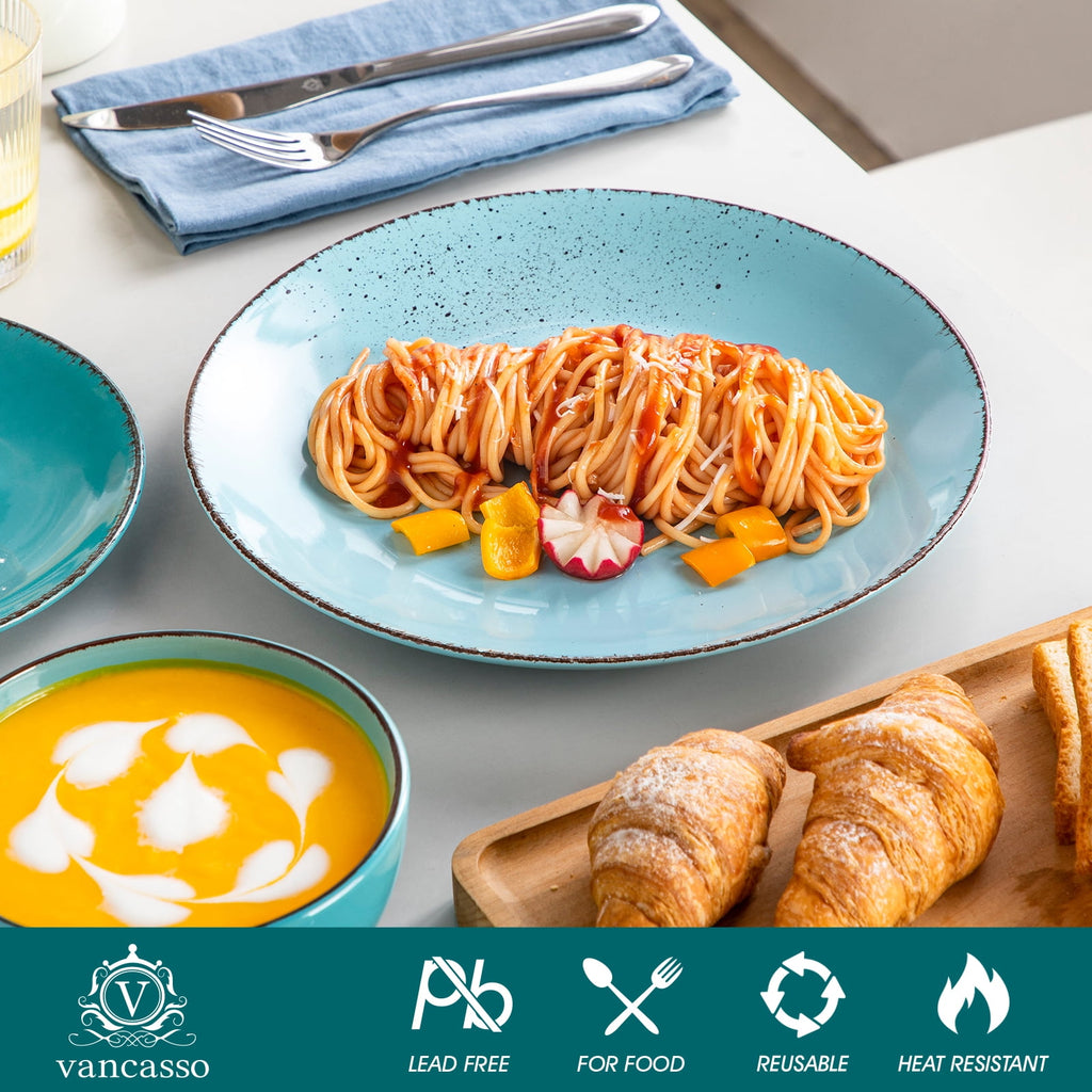 Malacasa 12 Pcs Dinnerware Sets, Ceramic Plates and Bowls Set for 4 with Reactive Glaze & Speckled Finish, Dish Sets, Dishwasher & Microwave Safe, Light Colors