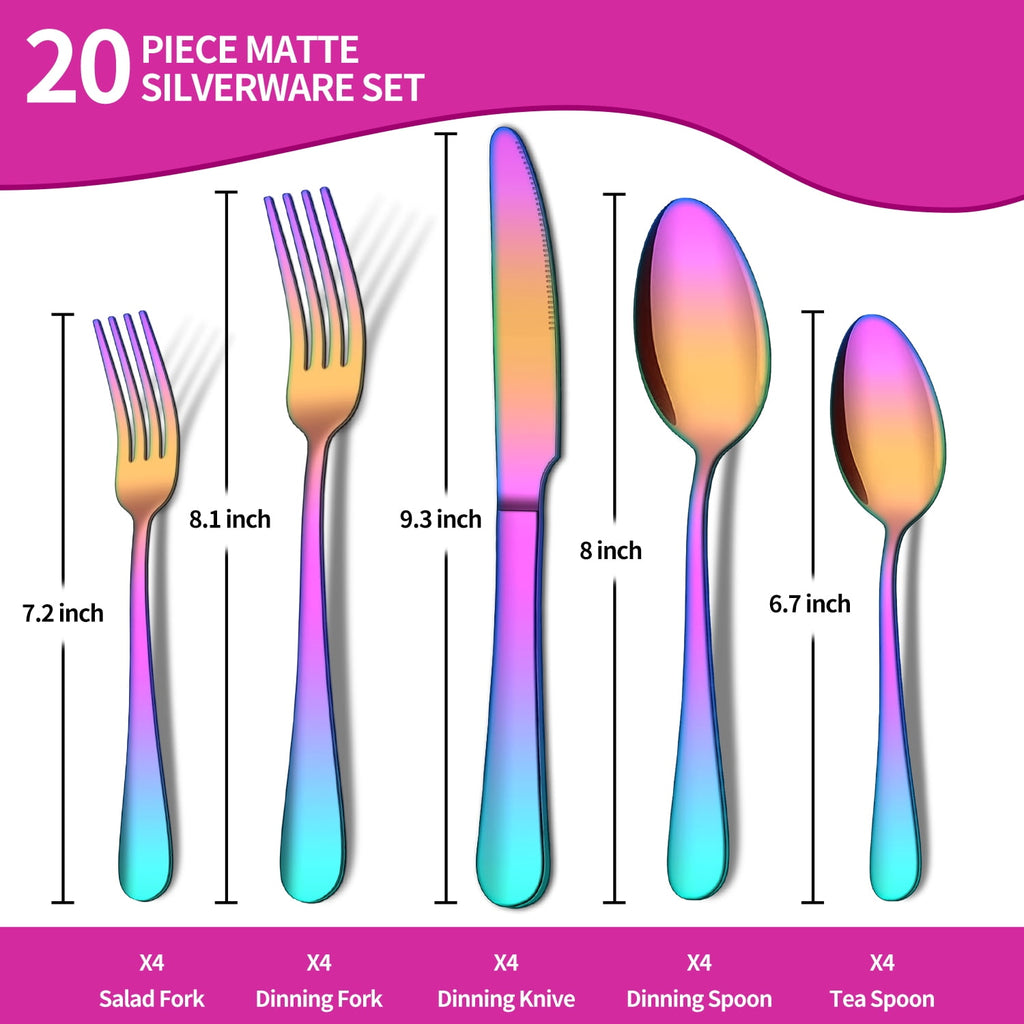 20 Piece Silverware Set, ENLOY Stainless Steel Solid Flatware Cutlery for 4, Modern & Elegant Design, High Quality Gift