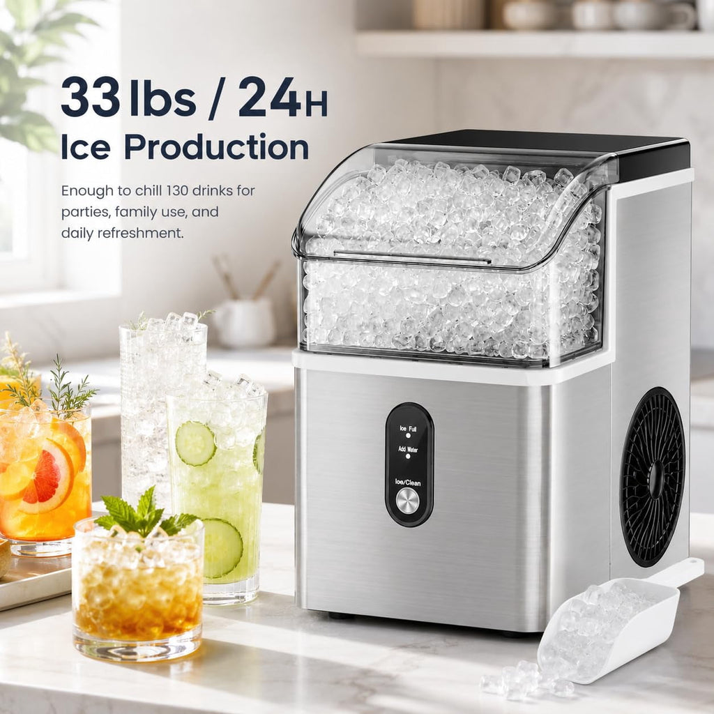 Havato Nugget Ice Maker , 35lbs/24H Soft Chewable Sonic Ice Machine, Self-Cleaning, Quiet Operation,Black