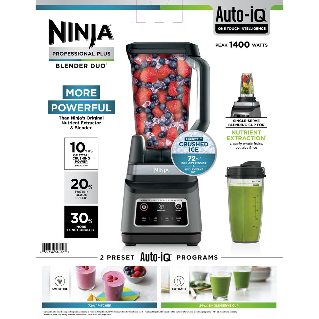 Ninja Professional Plus DUO 72-Oz Blender, Smoothies, Ice Crush, 2 Auto-iQ Preset Programs, 4 Speeds, 1400PW, BN750WH White