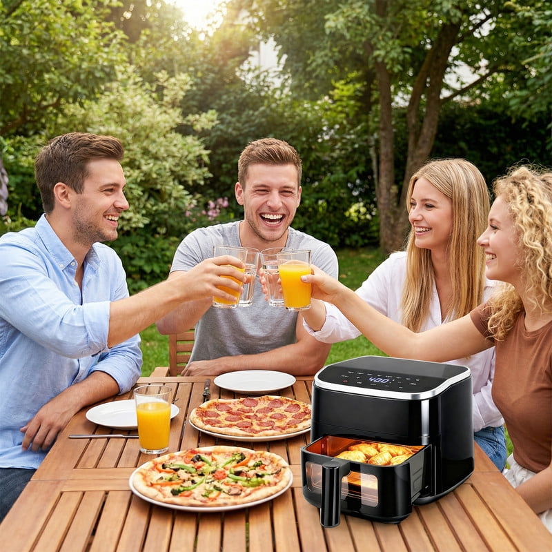 Simenmax Air Fryer, 6-Quart with Viewing Window, 12-in-1 Functions - Air Fry, Roast, Reheat, Dehydrate, Bake, Steam, and More, 400°F Max Temperature, Gray
