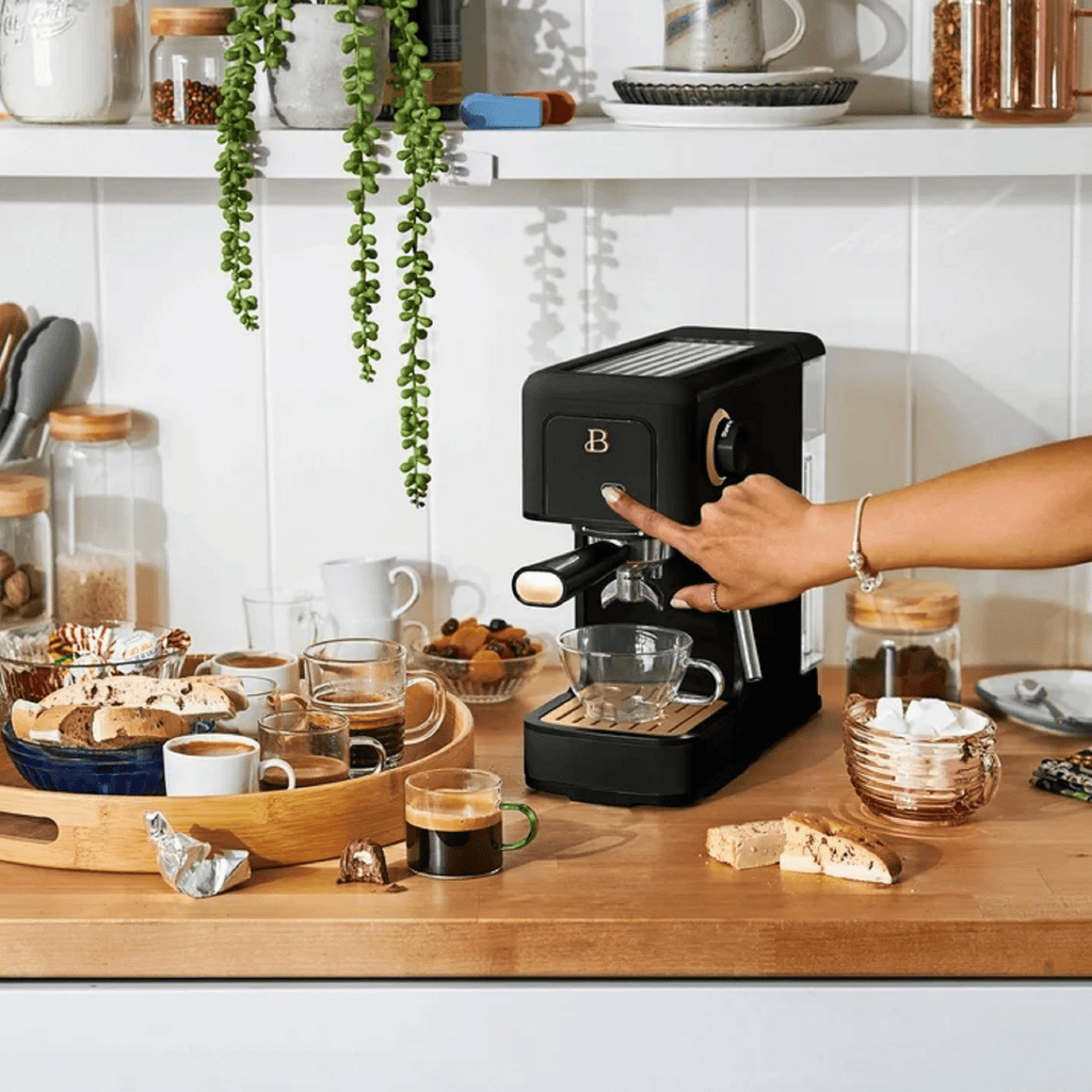 Beautiful by Drew Barrymore Slim Espresso Machine, 20-Bar Pressure, Black Sesame