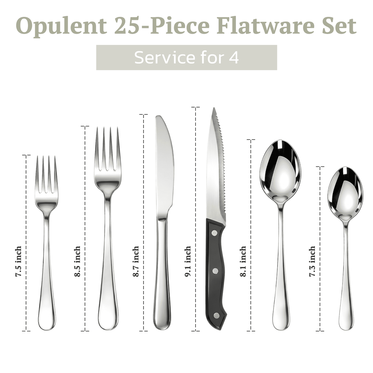 Astercook 25-Pieces Silverware Set with Steak Knives, Tableware Set for 4 - Great Food-Grade Stainless Steel Flatware Set, Mirror-Polished Dining Utensil Set Perfect for Home & Restaurant