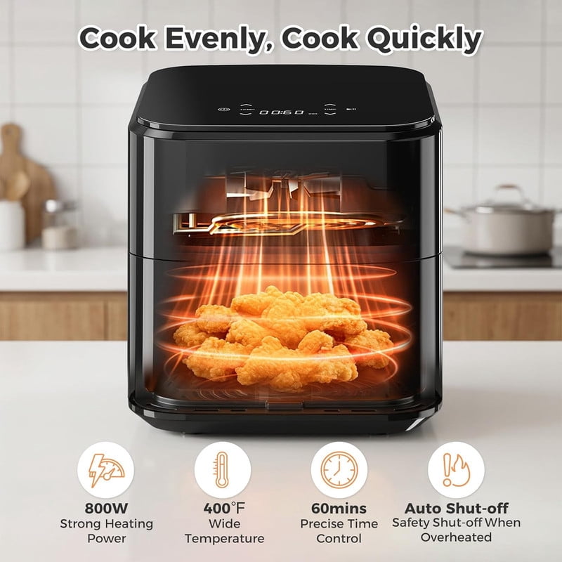 Simenmax Air Fryer, 6-Quart with Viewing Window, 12-in-1 Functions - Air Fry, Roast, Reheat, Dehydrate, Bake, Steam, and More, 400°F Max Temperature, Gray