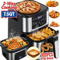 7.5QT 10-in-1 Air Fryer Oven with Grill Plate, LCD Digital Control, Clear-View Window, Air Fryer for Roasting, Baking, Reheating Healthy Meals, Nonstick Basket Air Fryer