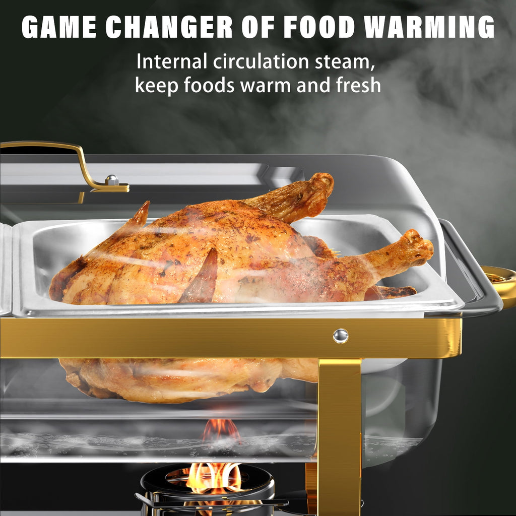 Jacgood 5 Pack Chafing Dish Buffet Set 8Qt. Foldable Rectangular Chafer Set, Stainless Steel Catering Warmer Set W/Full Size Water Pan, Food Pan, Fuel Holder for Cooked Food Insulation