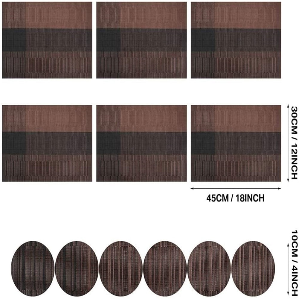 6pcs Placemats PVC Place Mats and Coasters Washable Non-Slip Heat Resistant Table Mats for Kitchen Dining Table Home Restaurant 12"×18", Sliver