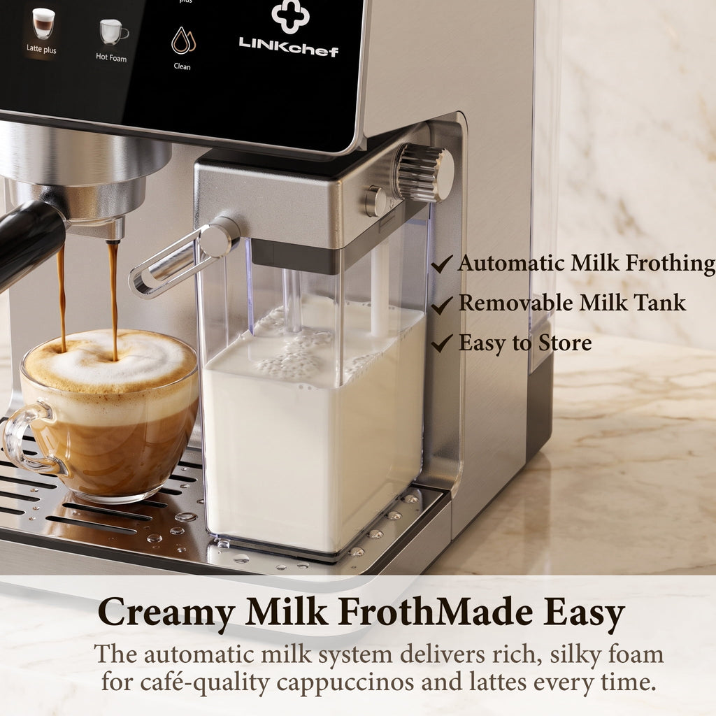 LINKChef Espresso Coffee Machine Maker with Milk Frother Semi-Automatic Cappuccino and Latte Machine for Home, Stainless Steel