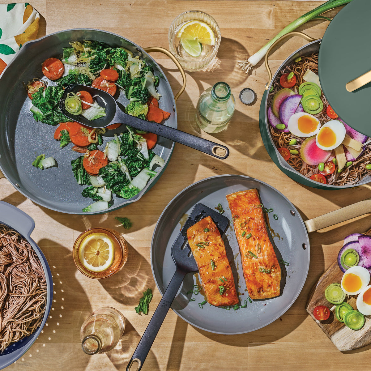 Beautiful 12-Piece Cookware Set, Pots and Pans with Strainer Lids and EverGood Ceramic Nonstick Coating, White Icing by Drew Barrymore