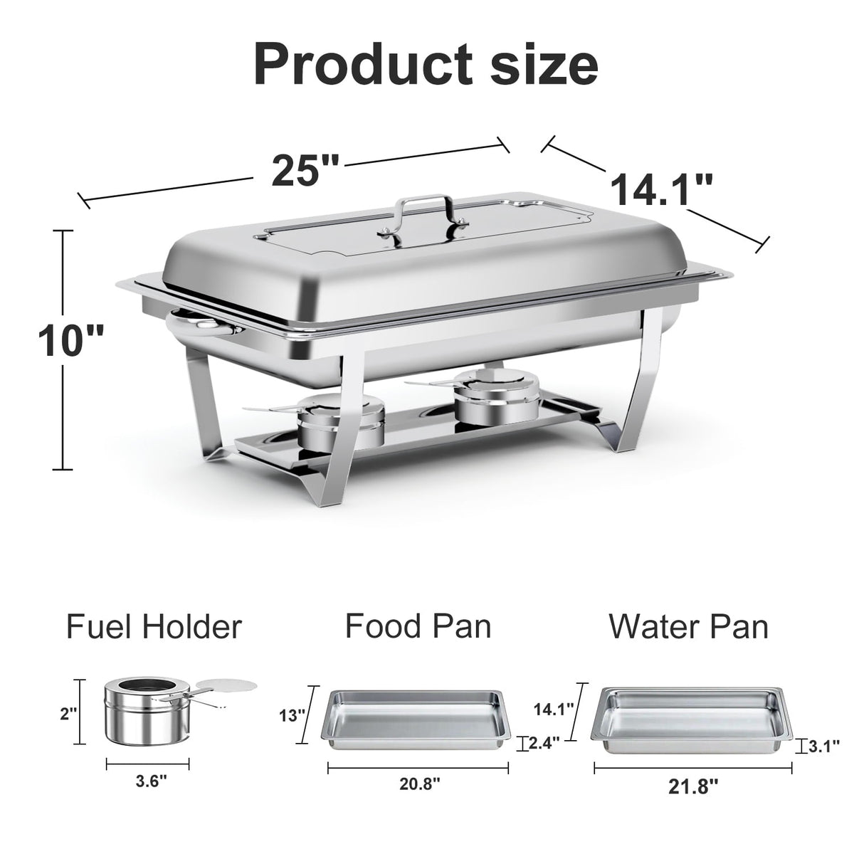 Bluebow 4 Pack Chafing Dishes for Buffet Set, Stainless Steel Catering Chafer, Serving Food Warmer with Lids, Food & Water Pans & Fuel Holders