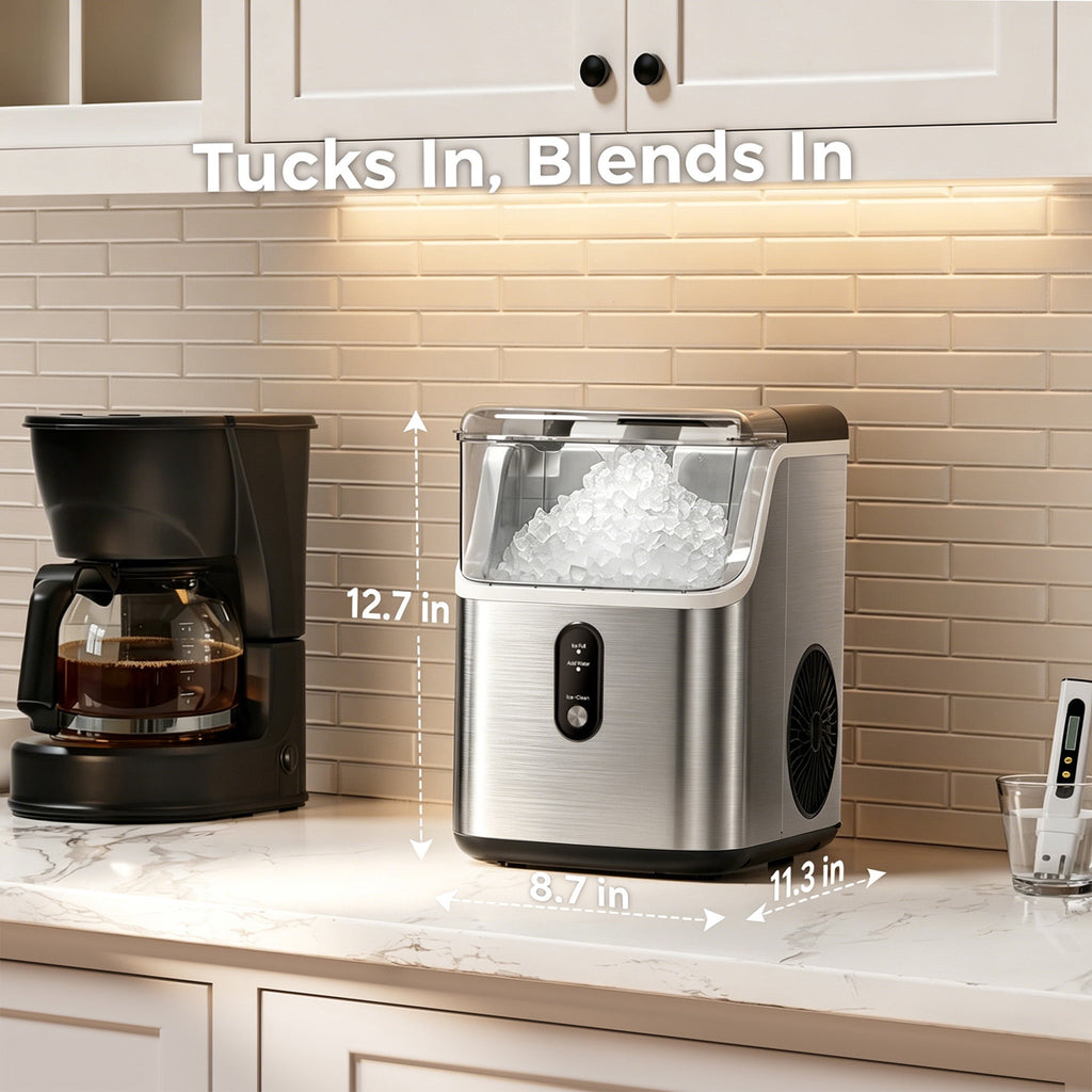 Goosiay 33lb Nugget Ice Maker Portable Countertop, Pebble Crushed Soft Chewable Ice Maker Machine, Stainless Steel