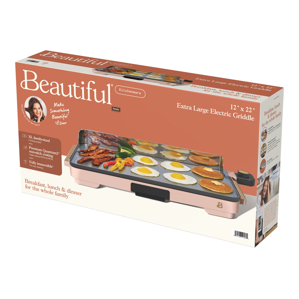 Beautiful XL Electric Griddle 12" x 22" with EverGood Ceramic Nonstick Coating, Thyme Green by Drew Barrymore