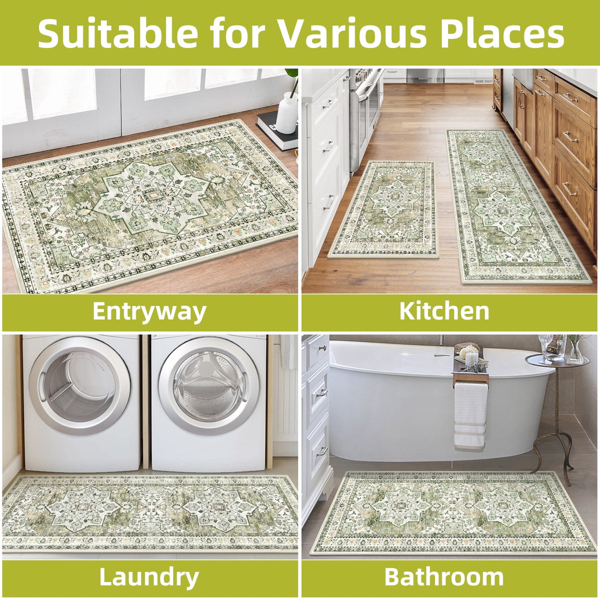 Findosom 3pcs Kitchen Rugs Set,Washable Boho Farmhouse Kitchen Mats for Floor,Non Slip Kitchen Floor Mat Carpet Runner Rugs for Entryway Hallway Laundry Home Decor 20"x32"+20"x32"+20"x47" Gray