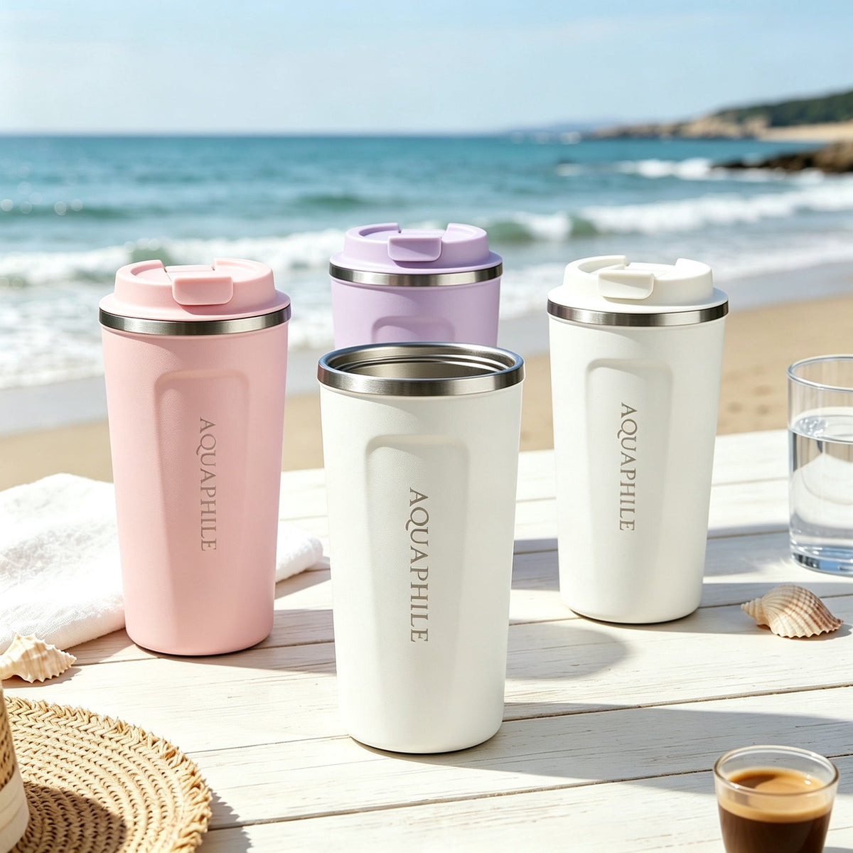 Aquaphile 17oz Coffee Mug to Go Stainless Steel Thermos Double Wall Insulated Coffee Cup Reusable Travel Mug with Leak proof Lid, White