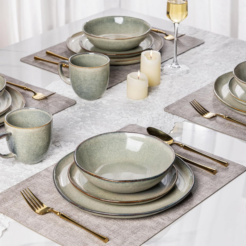 AmorArc Ceramic Dinnerware Sets,Handmade Reactive Glaze Stoneware Plates and Bowls Sets,Highly Chip and Crack Resistant | Dishwasher & Microwave Safe Dishes Set,Service for 4 Set(12pc),Reactive Glaze