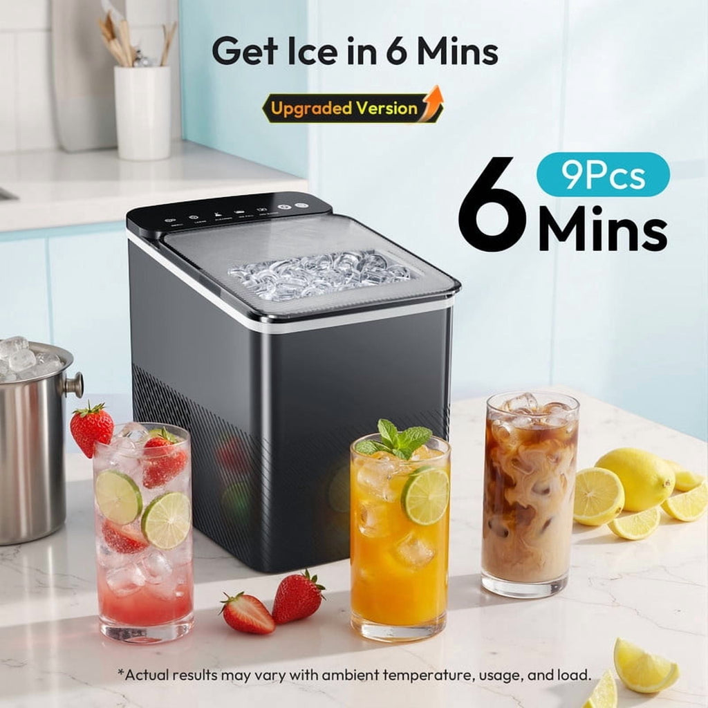 EUHOMY Portable Countertop Ice Maker, 26.5 lbs/24H, 2 Ice Sizes, Self-Cleaning, Grey
