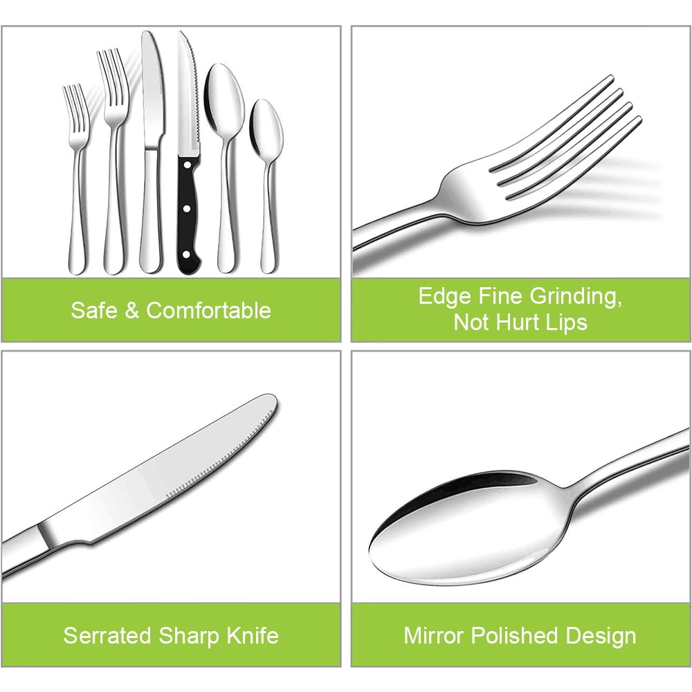 49-Piece Silverware Set with Flatware Drawer Organizer, Durable Stainless Steel Cutlery Set for 8, Mirror Polished Kitchen Utensils Tableware Service with Steak Knives Dinner Fork Knife Spoon & Tray