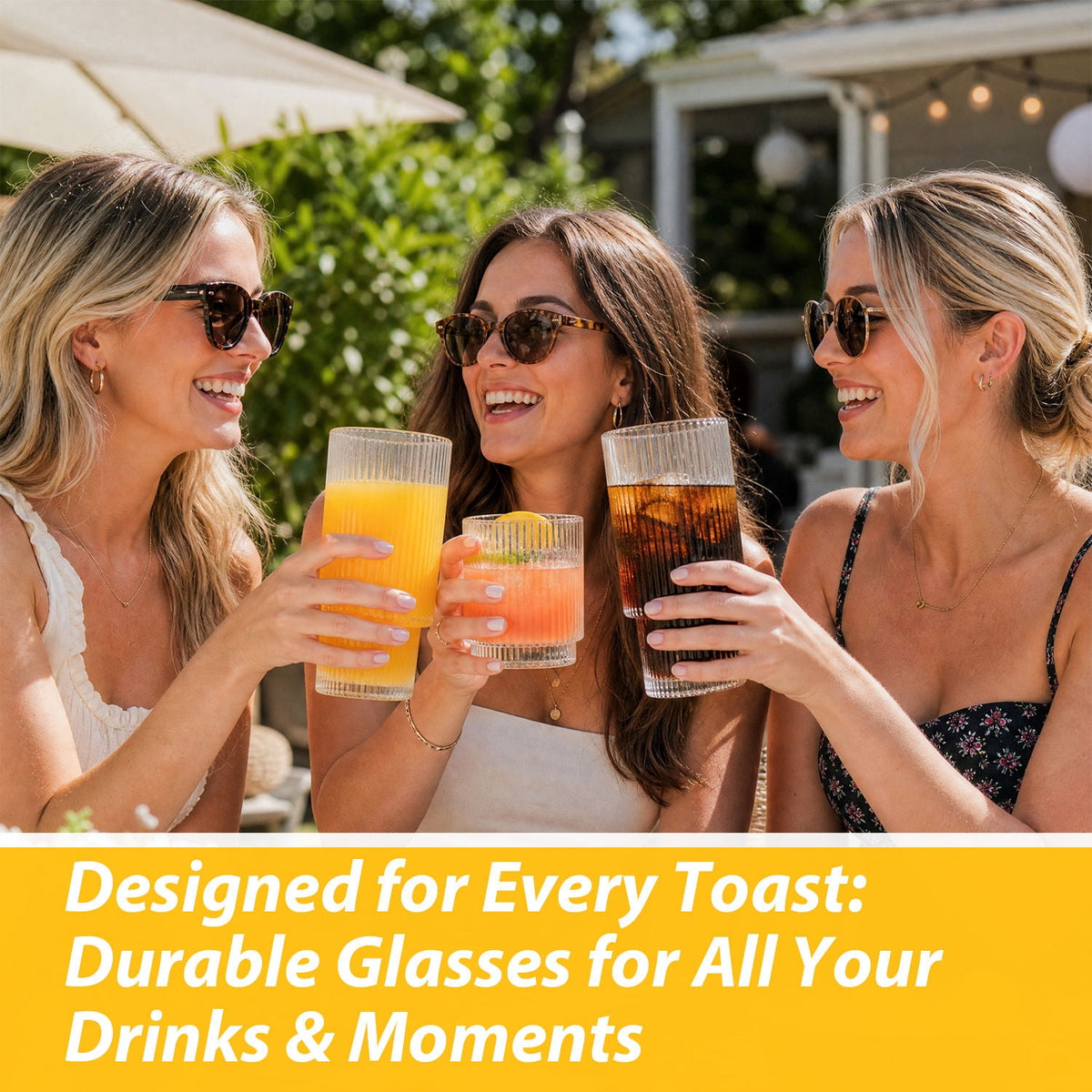 Soulgenix Drinking Glasses Set of 6, 14 oz Highball Glasses Set, Tumbler and Rocks Drinking Glassware for Beer, Juice, Water, Whiskey, Dishwasher Safe