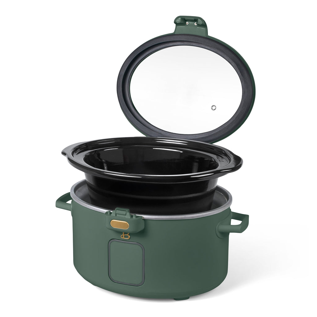 Beautiful 4 Qt Digital Slow Cooker with Hinged Locking Lid, Thyme Green by Drew Barrymore