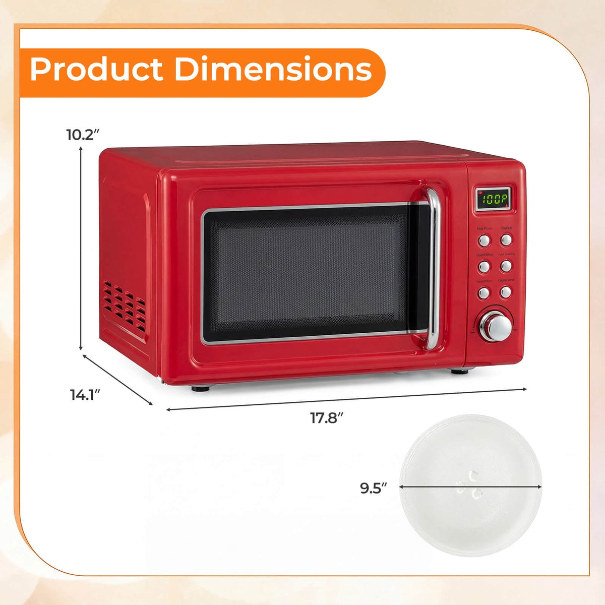 Costway 0.7 Cu.ft Retro Countertop Microwave Oven 700W LED Display Glass Turntable Rose Gold