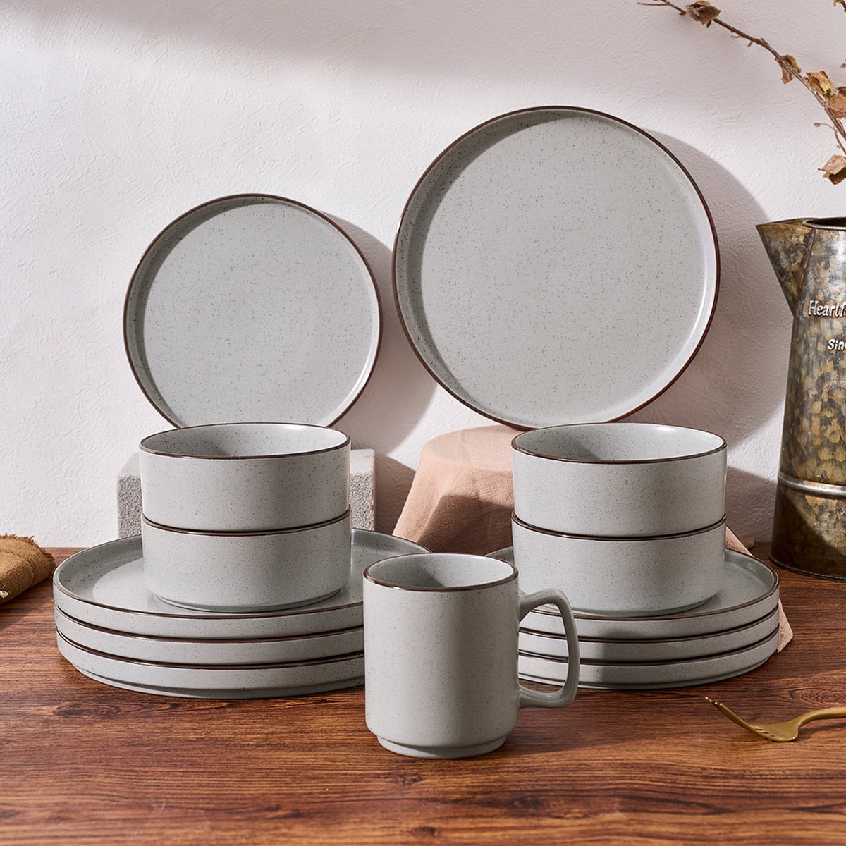 Famiware Nebula Stoneware Dinnerware Sets, 12-Piece Dish Set, Multi-color