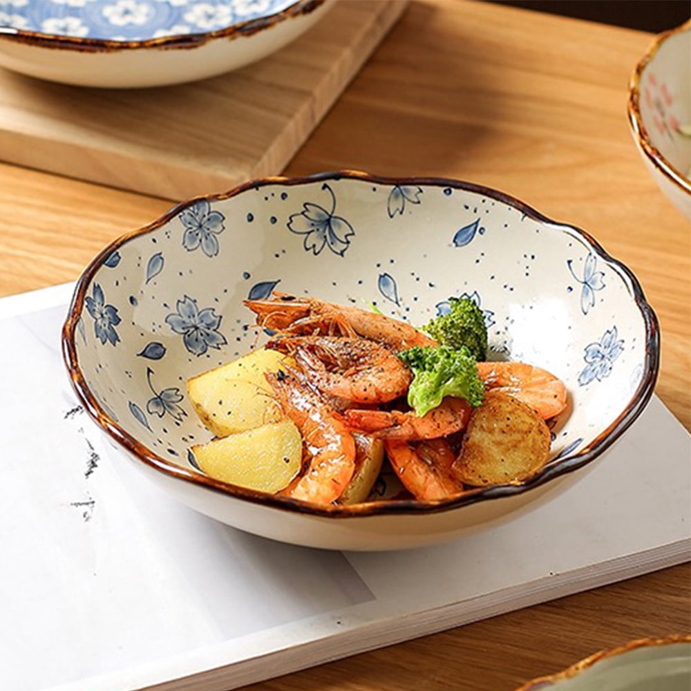 MYVIT Decorative Serving Bowl - 24oz Ceramic Soup Bowl with Handle Ramen Bowl for Salad,Pasta,Cereal,700ML Porcelain Stoneware Kitchen Dish