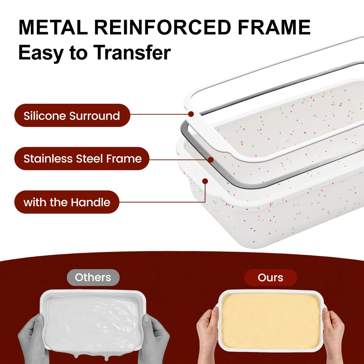 CAKETIME Silicone Bread Loaf Pan Nonstick Silicone Loaf Pans for Baking Large Bread Mold with Metal Reinforced Frame