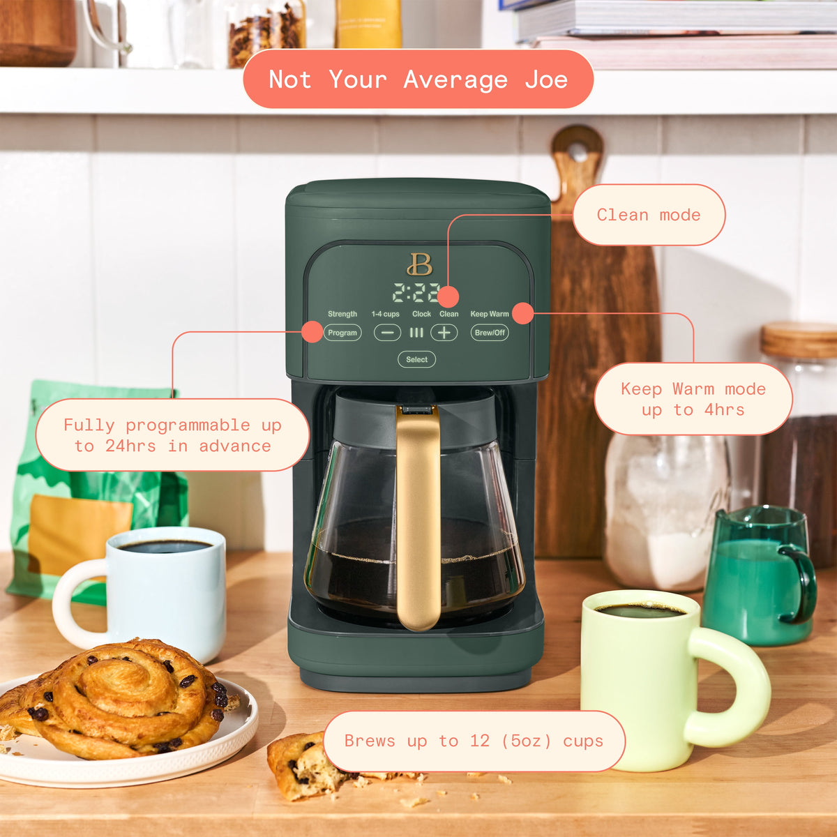 Beautiful 12 cup Programmable Coffee Maker, Thyme Green by Drew Barrymore