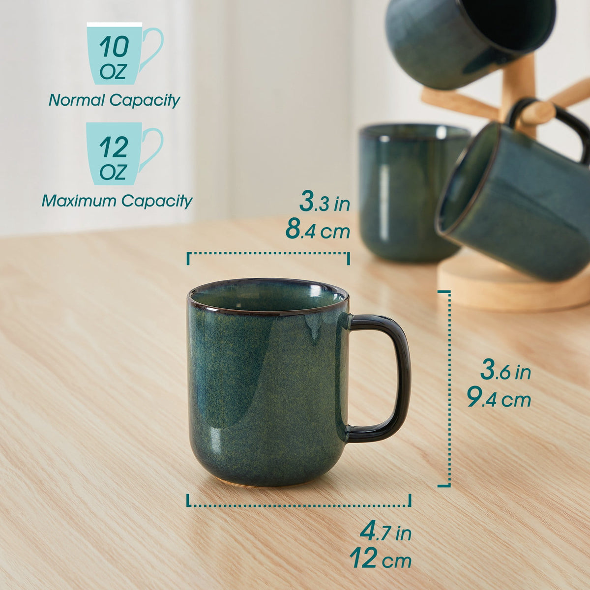 Malacasa Stoneware Coffee Mugs Set, 12 oz Coffee Cups Set of 4, Dishwasher & Microwave Safe, Green