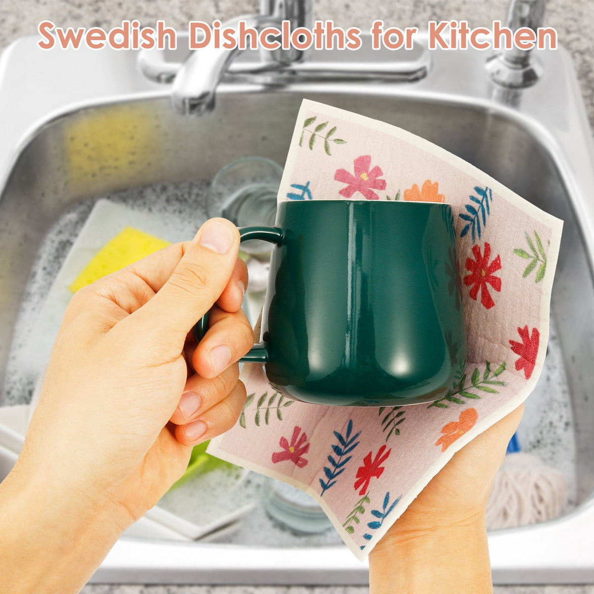 10 Pcs Swedish Dishcloths Reusable Kitchen Dish Towels Absorbent Dishcloths Washable Cellulose Sponge Cloths Quick Drying Cleaning Cloths Soft Kitchen Dish Cloth, 7.7 x 6.7in