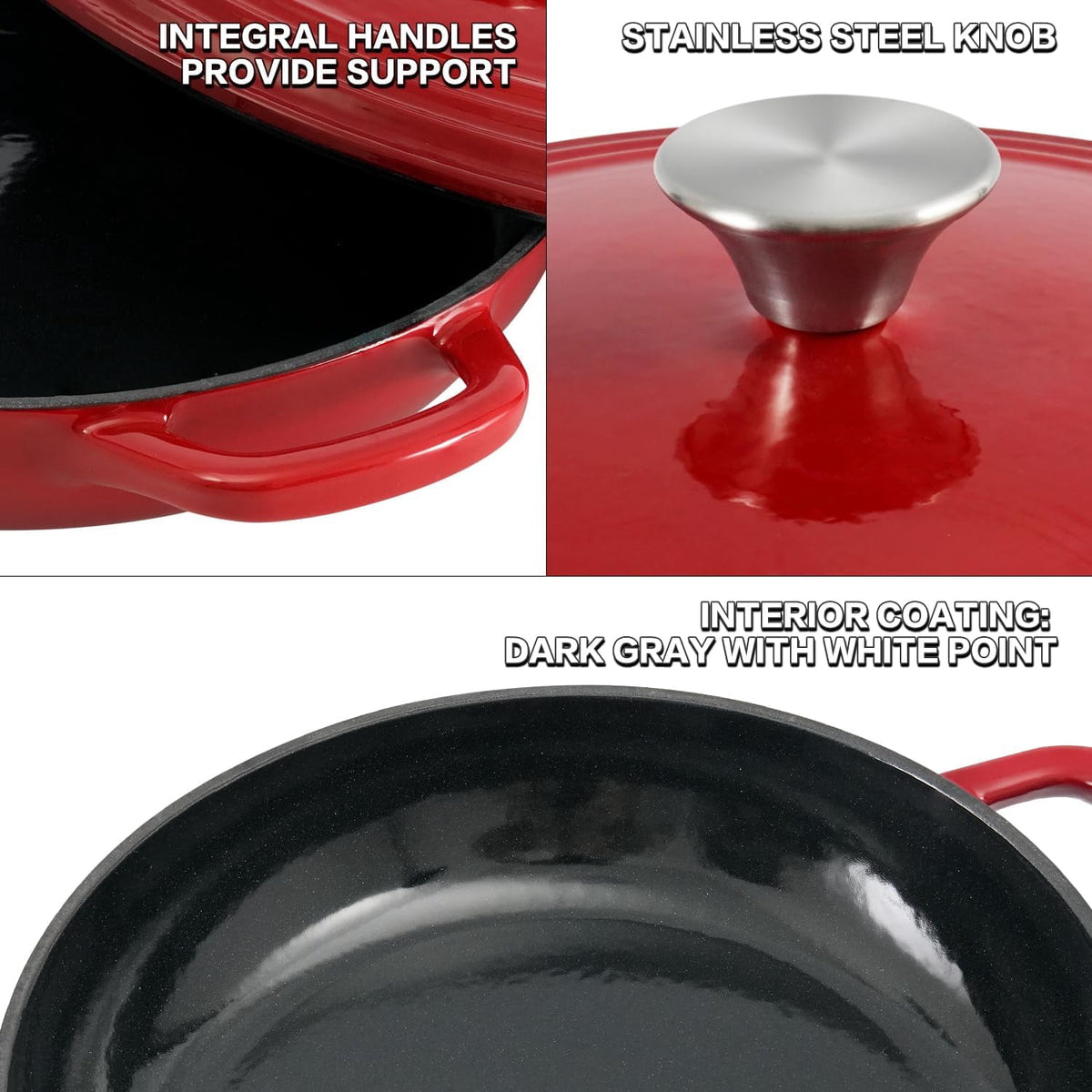 Flavehc Braiser Enameled Cast Iron Braiser 3 qt Braiser Pan with Lid Purple Shallow Cast Iron Casserole Braiser Pan with Handels