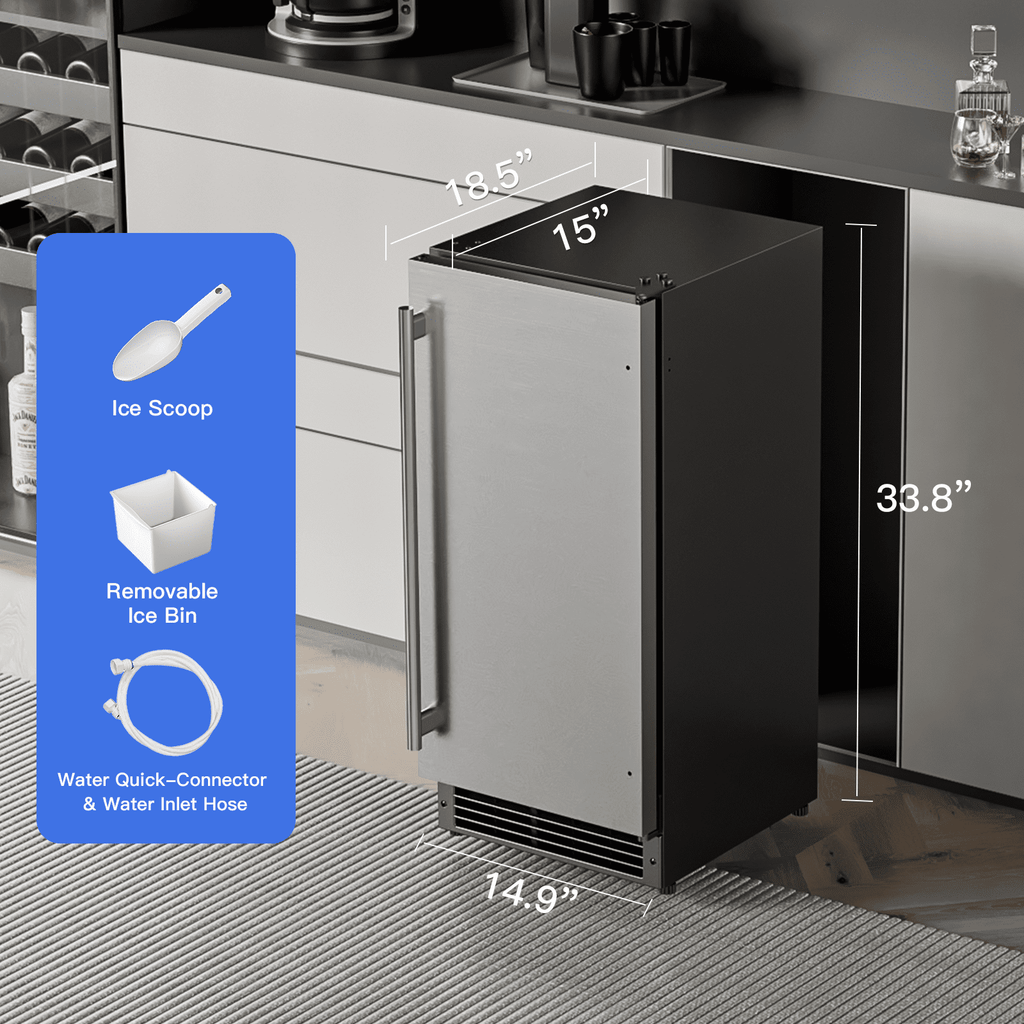 RIOXC 25 lbs/24H Crescent Ice Maker 15" Under Counter Machine with 22LBS Storage Bin No Drain Required for Home and Commercial Use, ETL