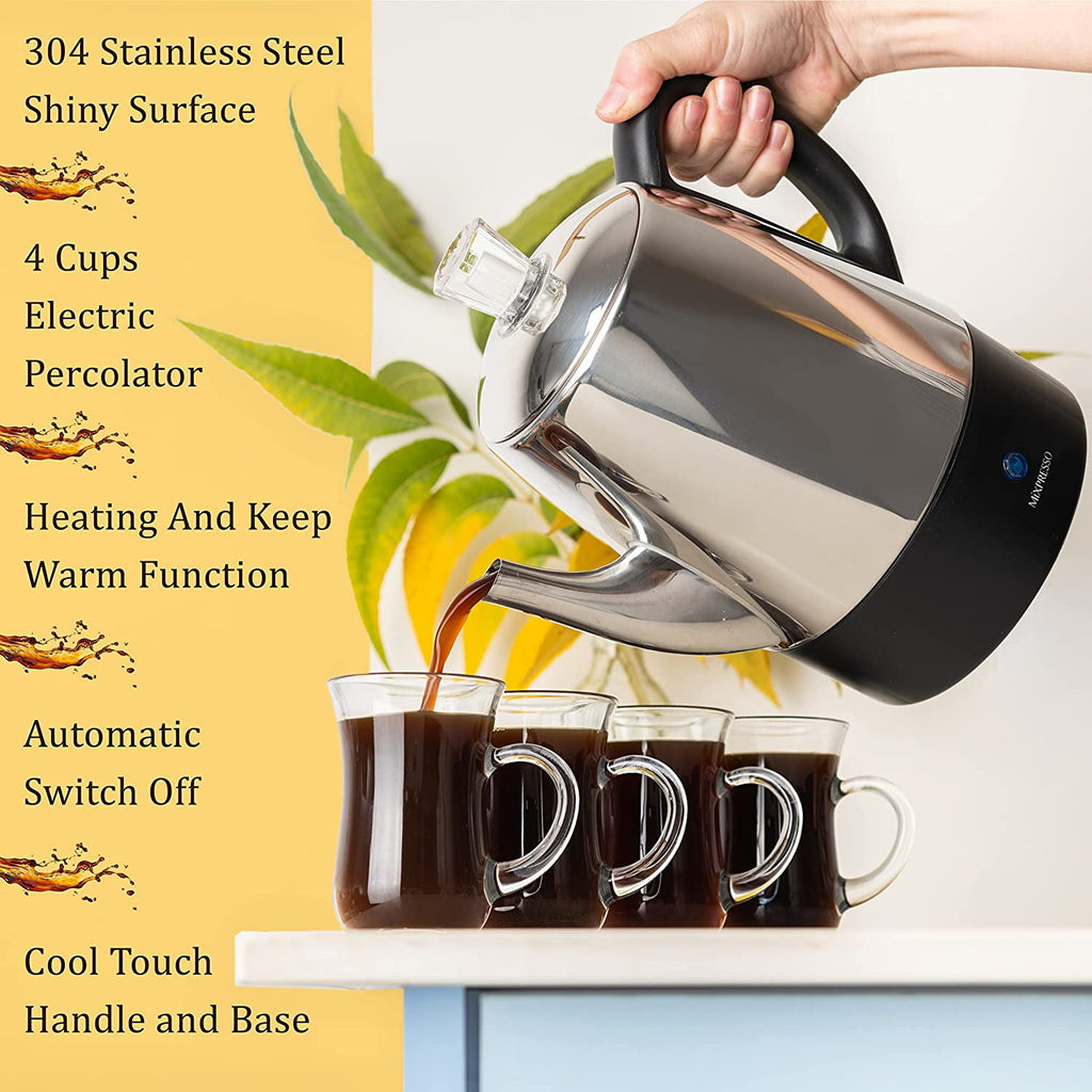 Mixpresso Percolator Coffee Pot Electric 10 Cup, Stainless Steel Coffee Maker, Coffee Percolator Electric With Keep Warm Function, 10 Cups Stainless Steel Perculator With Basket (Shiny Blue)